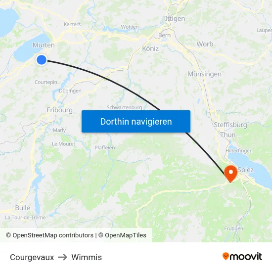 Courgevaux to Wimmis map