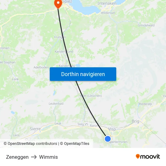 Zeneggen to Wimmis map