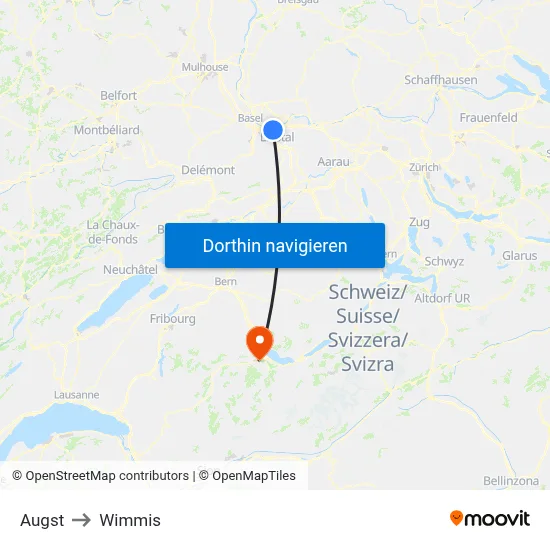 Augst to Wimmis map