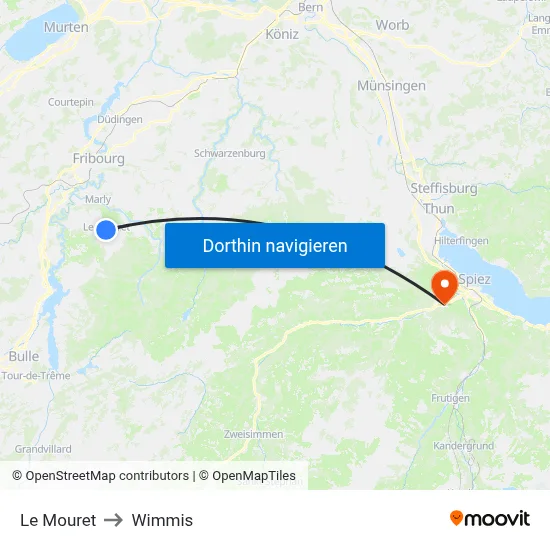 Le Mouret to Wimmis map