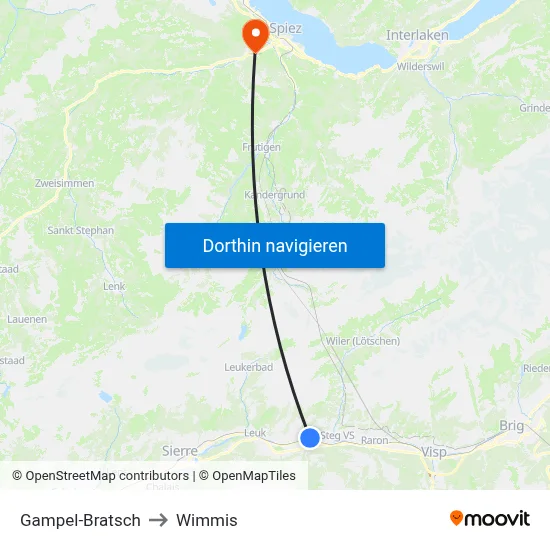 Gampel-Bratsch to Wimmis map