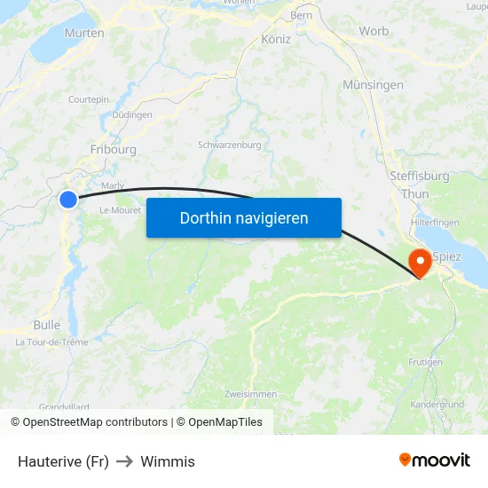 Hauterive (Fr) to Wimmis map