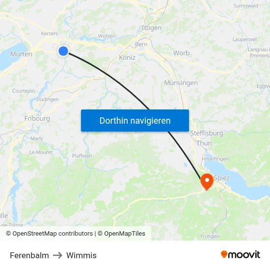Ferenbalm to Wimmis map