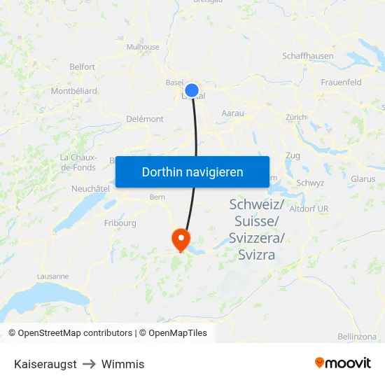 Kaiseraugst to Wimmis map