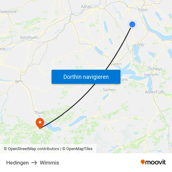 Hedingen to Wimmis map