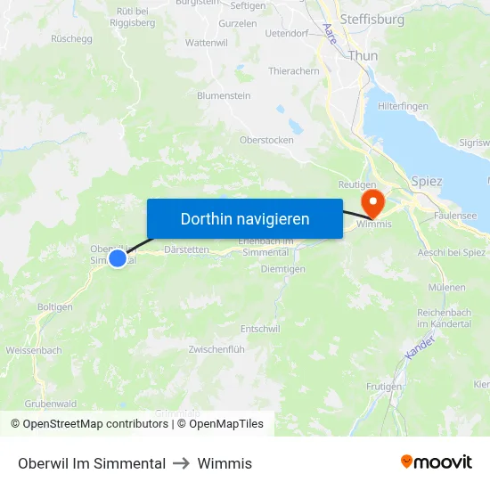 Oberwil Im Simmental to Wimmis map