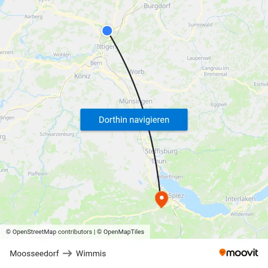 Moosseedorf to Wimmis map