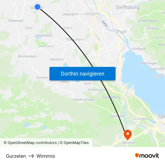 Gurzelen to Wimmis map