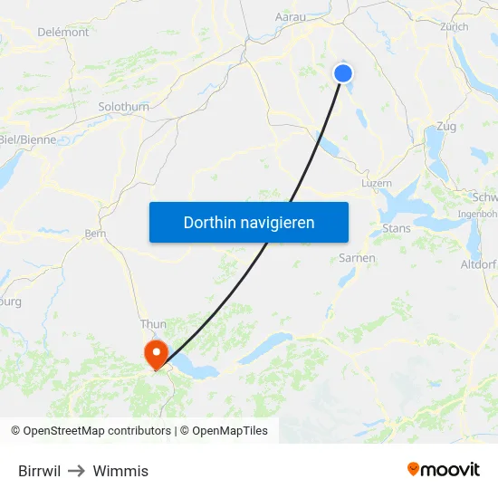 Birrwil to Wimmis map
