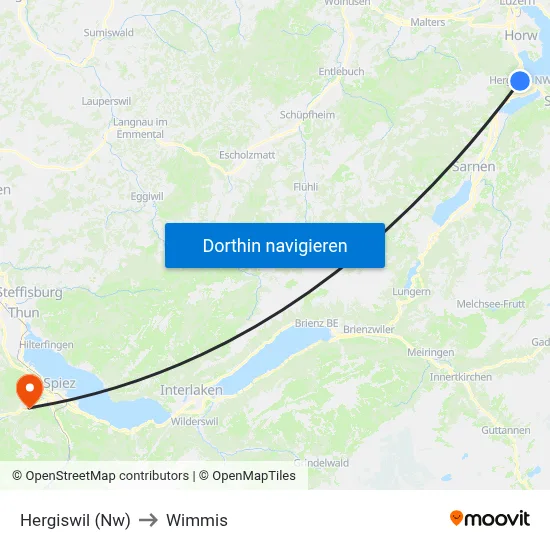 Hergiswil (Nw) to Wimmis map