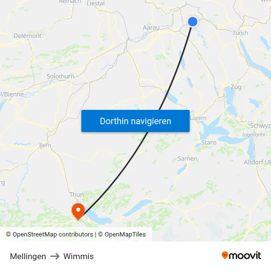 Mellingen to Wimmis map