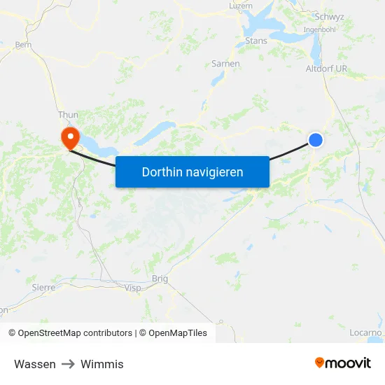 Wassen to Wimmis map