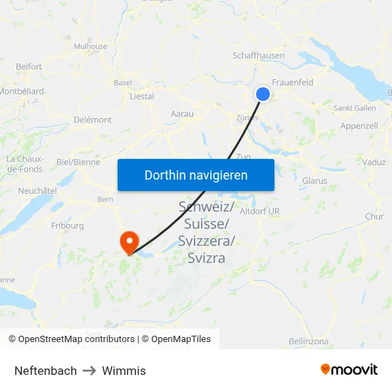 Neftenbach to Wimmis map
