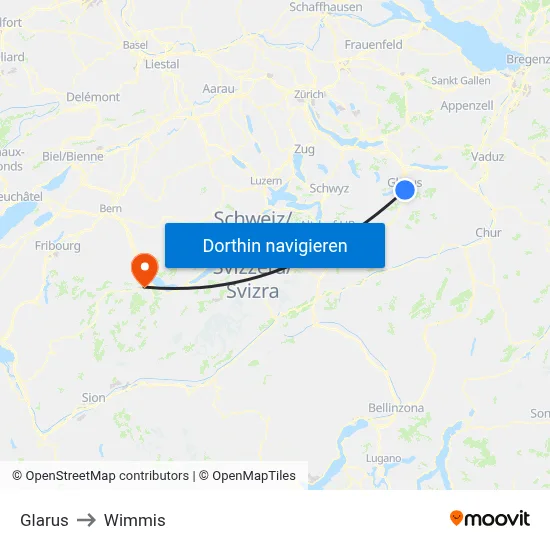Glarus to Wimmis map