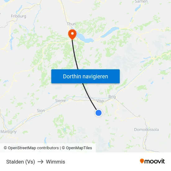 Stalden (Vs) to Wimmis map