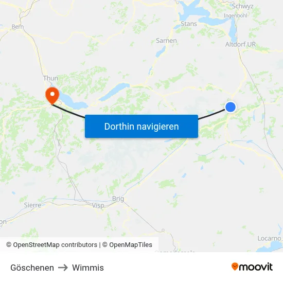 Göschenen to Wimmis map