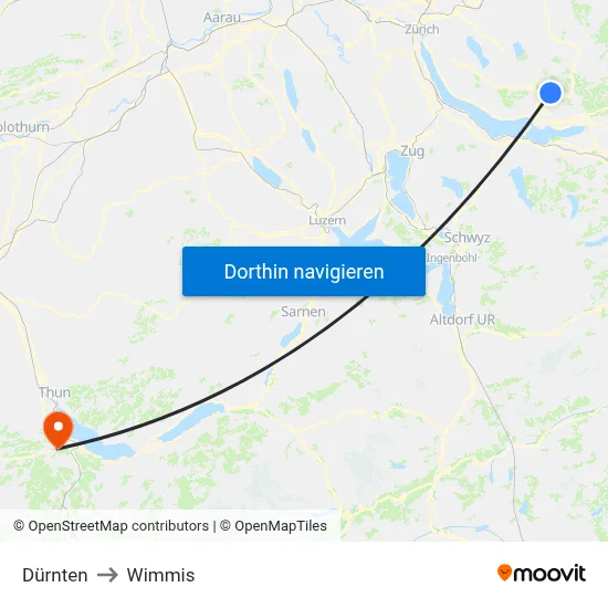 Dürnten to Wimmis map