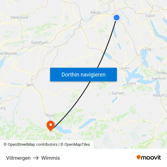 Villmergen to Wimmis map