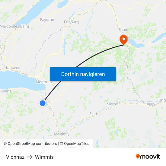 Vionnaz to Wimmis map