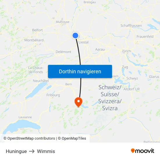 Huningue to Wimmis map