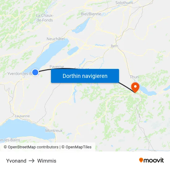 Yvonand to Wimmis map