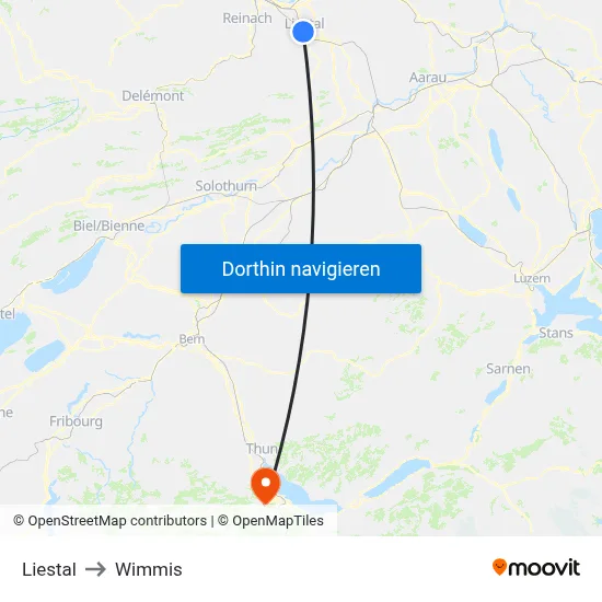 Liestal to Wimmis map