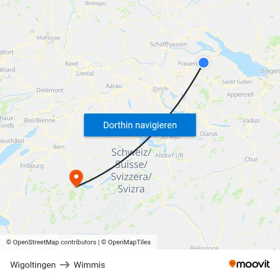 Wigoltingen to Wimmis map