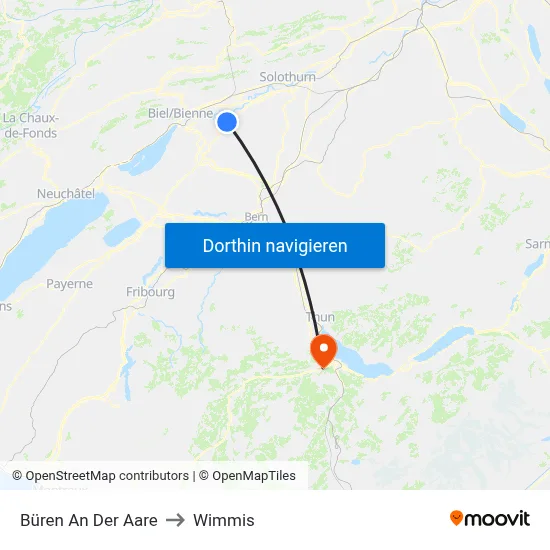 Büren An Der Aare to Wimmis map