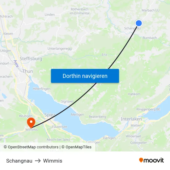 Schangnau to Wimmis map