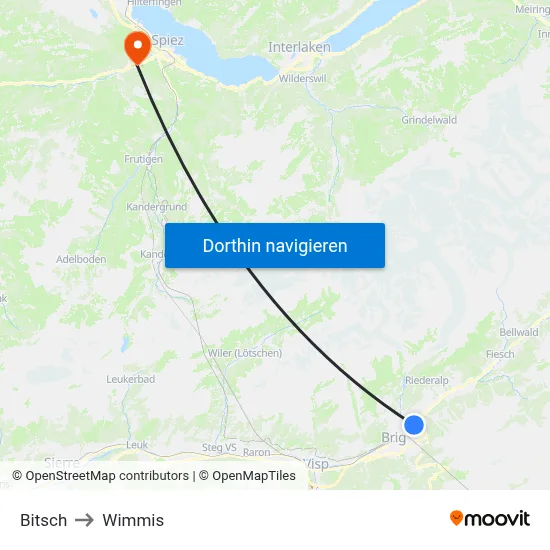Bitsch to Wimmis map
