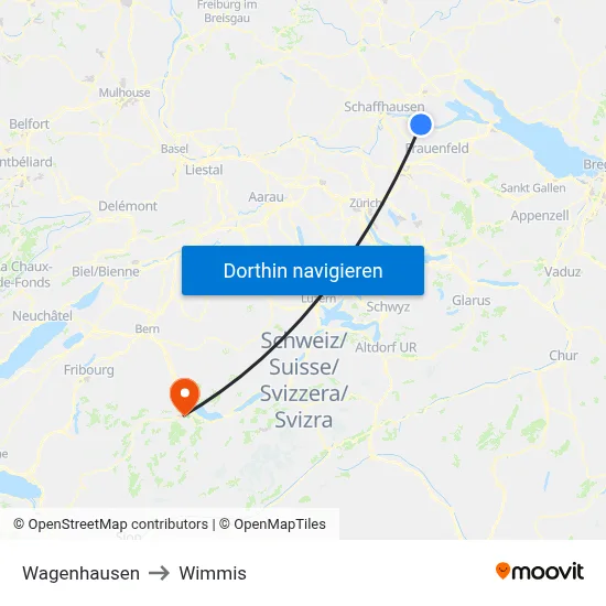 Wagenhausen to Wimmis map