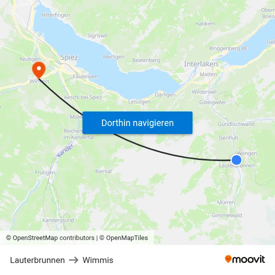 Lauterbrunnen to Wimmis map