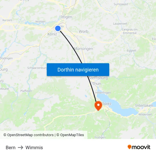 Bern to Wimmis map