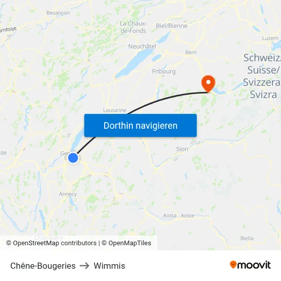 Chêne-Bougeries to Wimmis map
