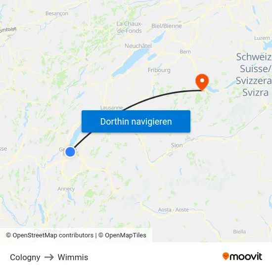 Cologny to Wimmis map
