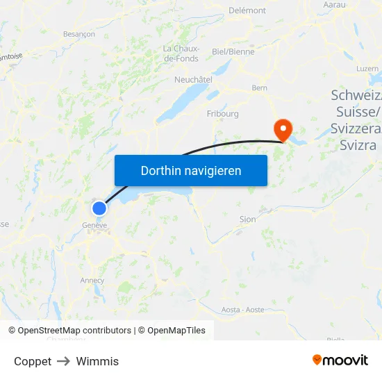 Coppet to Wimmis map