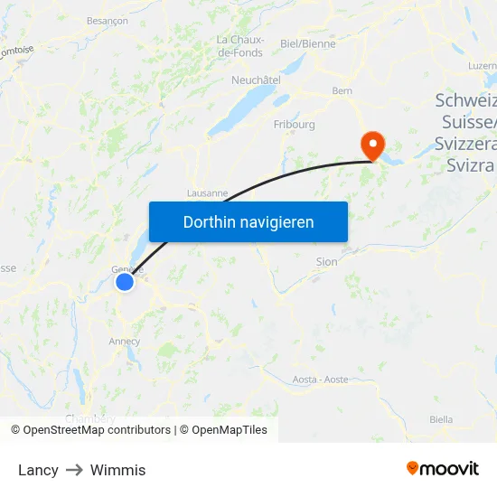 Lancy to Wimmis map