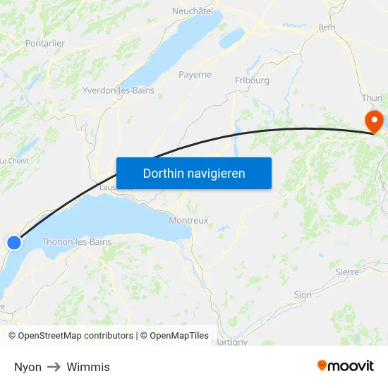 Nyon to Wimmis map