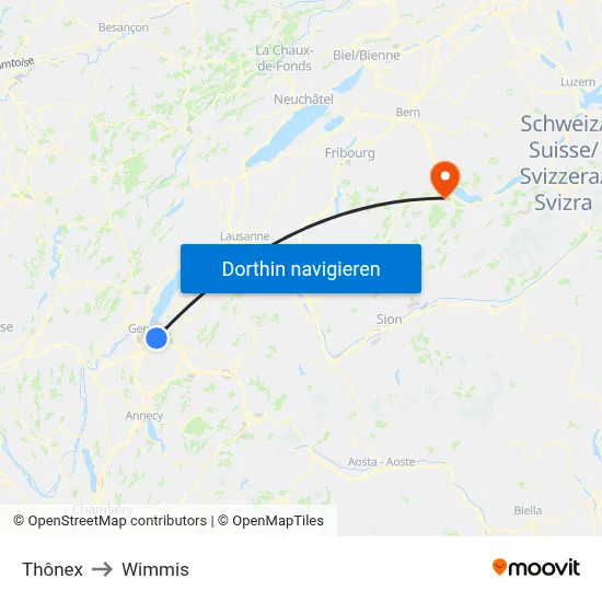 Thônex to Wimmis map