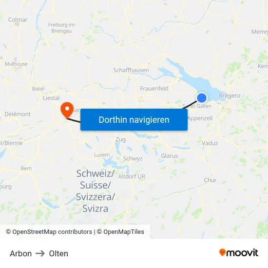 Arbon to Olten map
