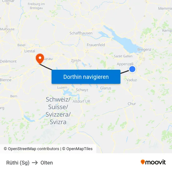 Rüthi (Sg) to Olten map