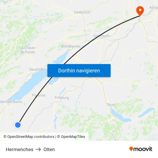 Hermenches to Olten map