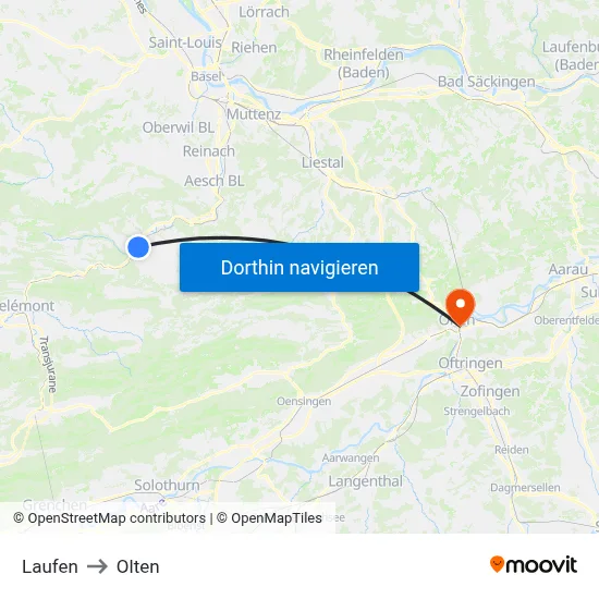 Laufen to Olten map