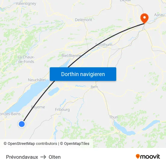 Prévondavaux to Olten map