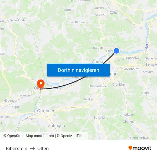 Biberstein to Olten map