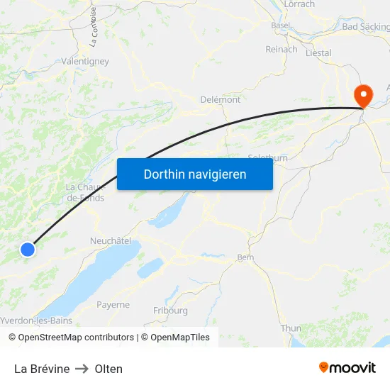 La Brévine to Olten map