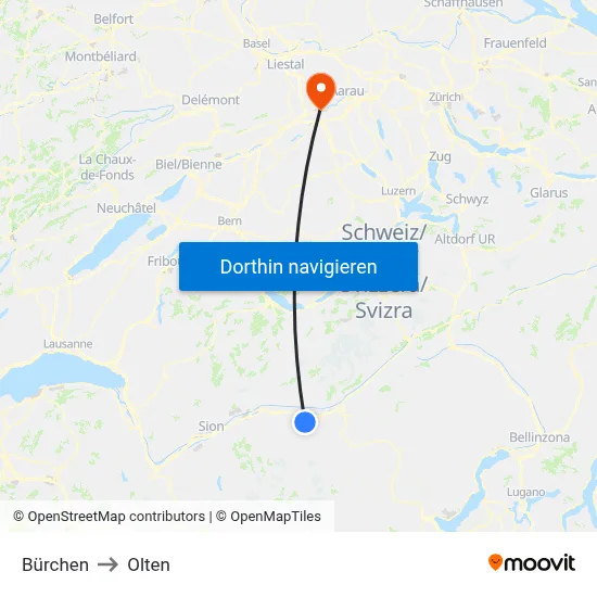 Bürchen to Olten map