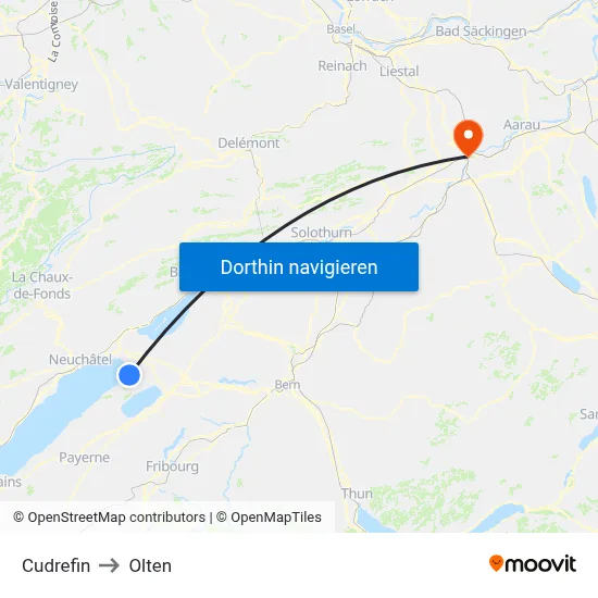Cudrefin to Olten map