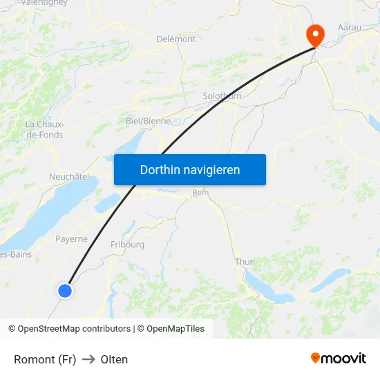 Romont (Fr) to Olten map