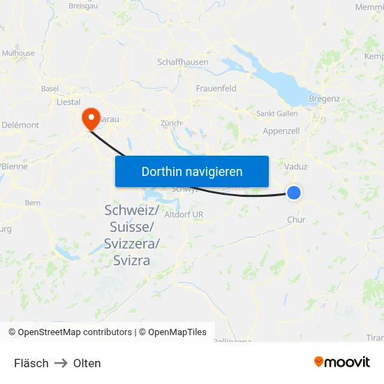 Fläsch to Olten map